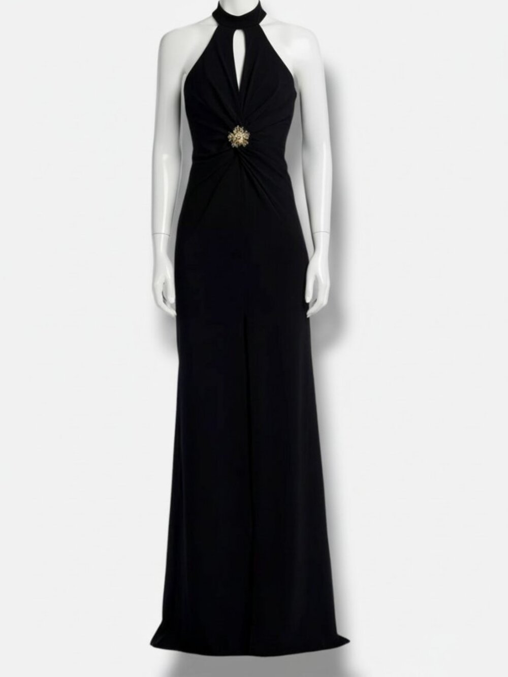 Cinq a Sept Women's Black Sandry Front Brooch High-Slit Gown Dress Size 0